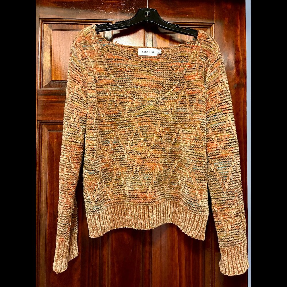 Orange, Green, Blue Chenille Boho Line + Dot Sweater (S)